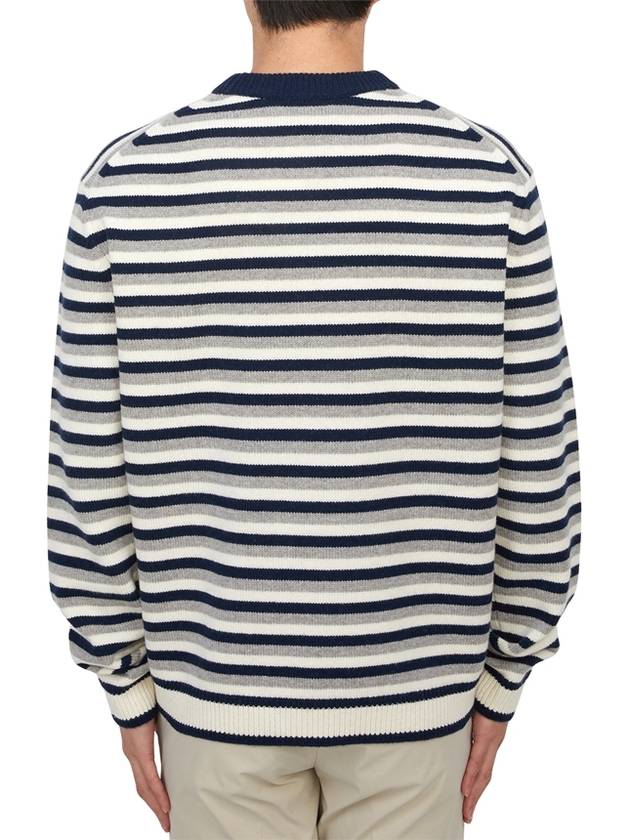 Fox Head Intarsia Striped Comfort Knit Top White Navy - MAISON KITSUNE - BALAAN 4