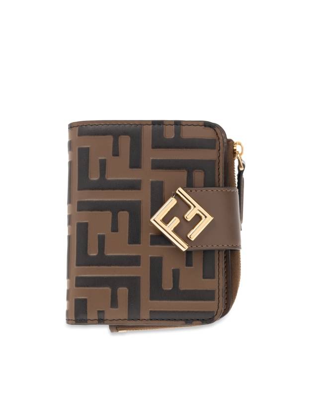 FF Diamond Leather Half Wallet Brown - FENDI - BALAAN 1