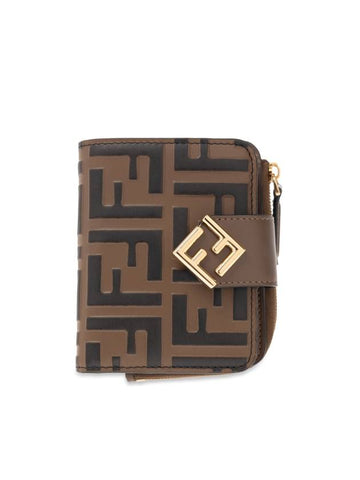 FF Diamond Leather Half Wallet Brown - FENDI - BALAAN 1