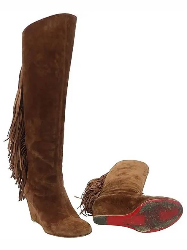 Dark brown suede wedge tassel detail women s long boots - CHRISTIAN LOUBOUTIN - BALAAN 3