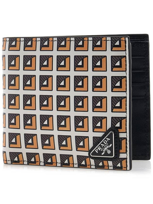 triangle logo print graphic leather bifold wallet topaz - PRADA - BALAAN 2