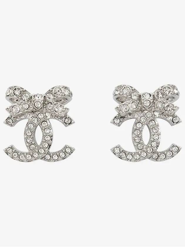 CC Logo Ribbon Metal Diamantes Crystal Earrings Silver - CHANEL - BALAAN 2