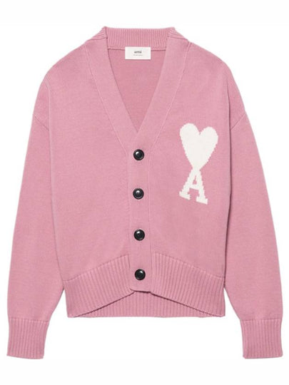 Big Heart Embroidered Logo Cardigan Pale Pink - AMI - BALAAN 2