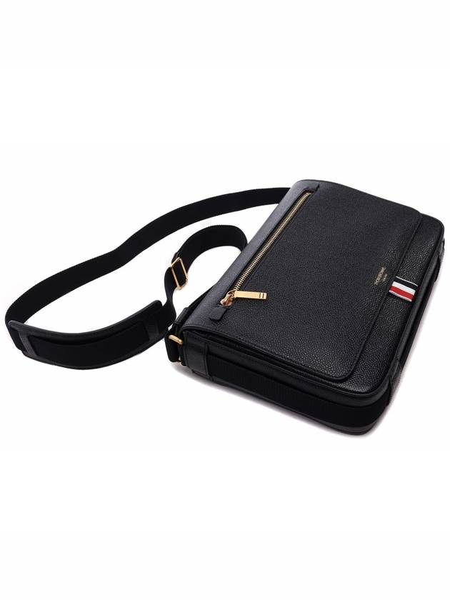 Tonal Strap Leather Reporter Cross Bag Black - THOM BROWNE - BALAAN 6