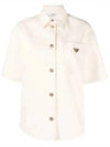 Triangle Logo Cotton Short Sleeve Shirt Ivory - PRADA - BALAAN 2