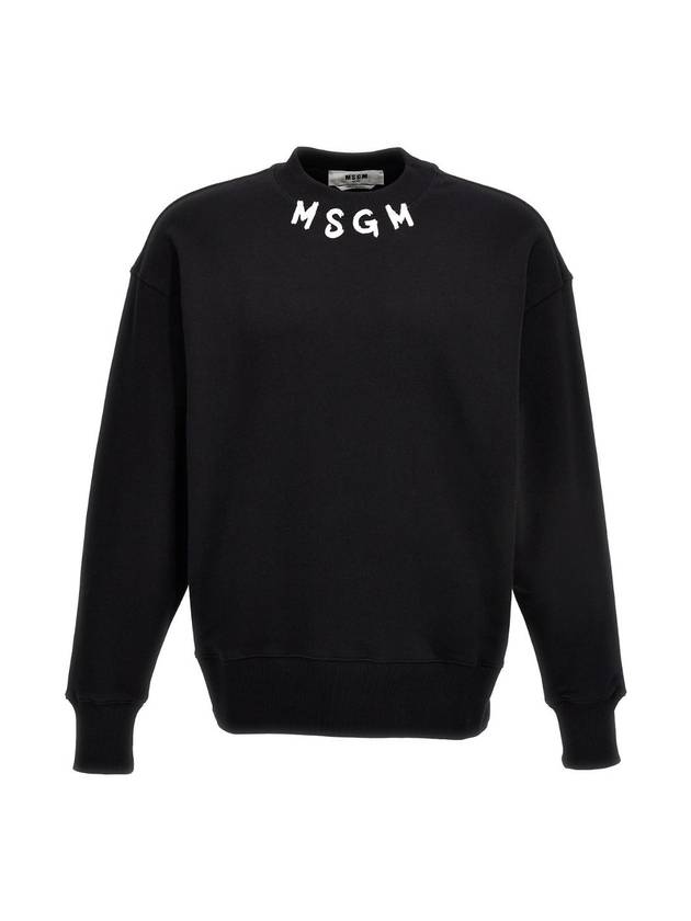 Neck Brushed Logo Print Cotton Sweatshirt Black - MSGM - BALAAN 1