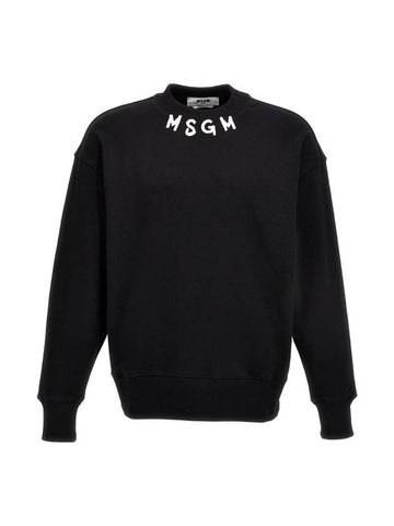 Neck Brushed Logo Print Cotton Sweatshirt Black - MSGM - BALAAN 1