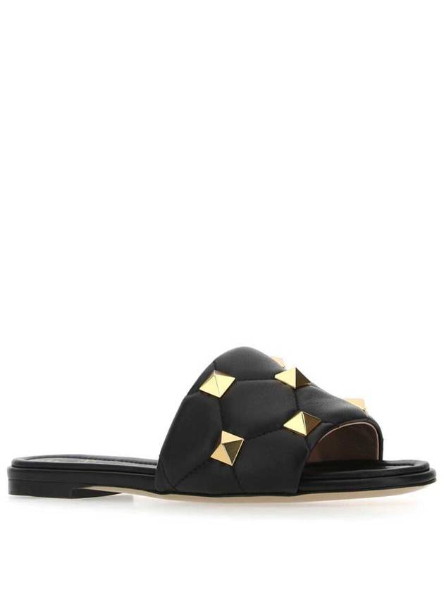 Women's Quilted Leather Roman Stud Slide Sandals Black - VALENTINO - BALAAN 3