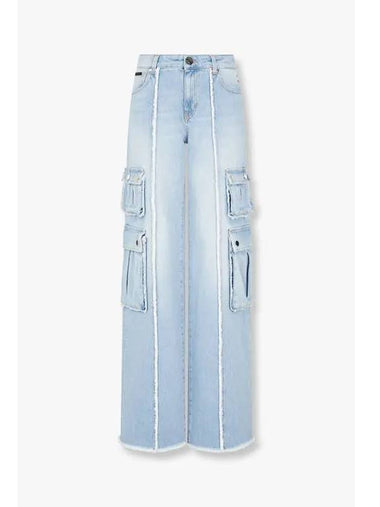 Fringe Trim Cargo Denim Jeans Blue - PHILIPP PLEIN - BALAAN 1