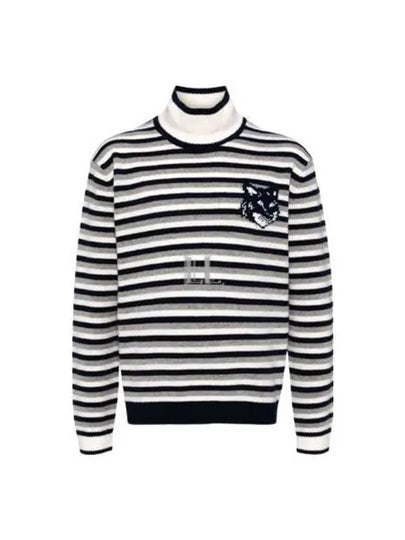 Fox Head Intarsia Striped High Neck Comfort Knit Top White Navy - MAISON KITSUNE - BALAAN 2