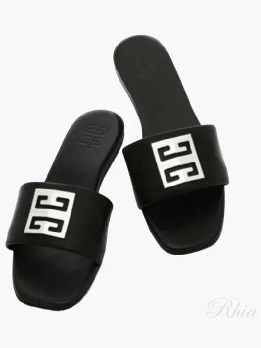4G Silver Logo Leather Slippers Black - GIVENCHY - BALAAN 2