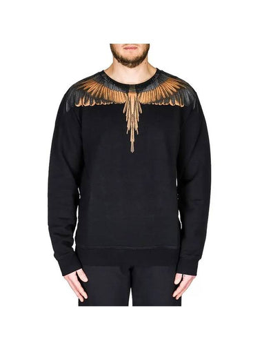 Wings Round Cotton Sweatshirt Black - MARCELO BURLON - BALAAN 1