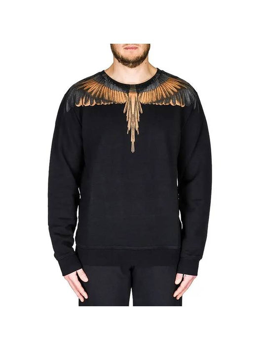 Wings Round Cotton Sweatshirt Black - MARCELO BURLON - BALAAN 1