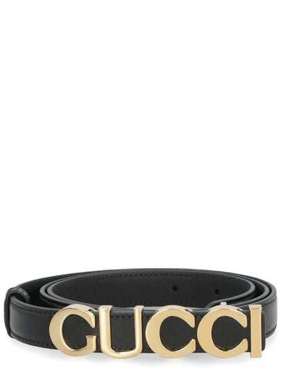 Gold Logo Buckle Thin Leather Belt Black - GUCCI - BALAAN 2