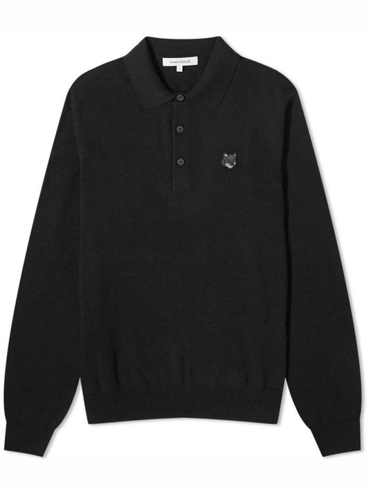 Fox Motif Knitted Polo Shirt Ink Black - MAISON KITSUNE - BALAAN 1