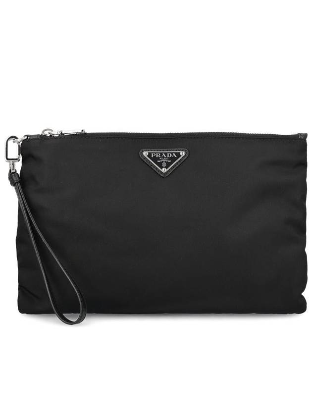 Re-Nylon and Saffiano Leather Clutch Bag Black - PRADA - BALAAN 2