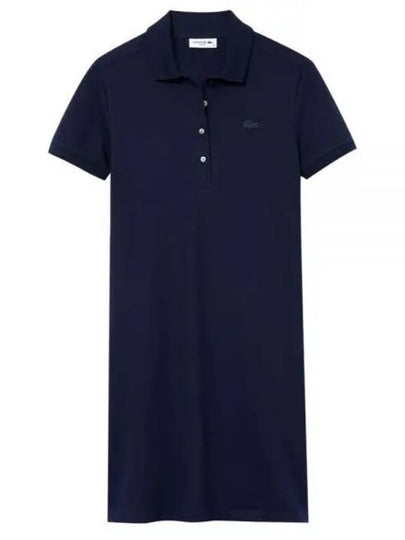 Women's Slim Fit Stretch Cotton Pique Polo Short Dress Navy - LACOSTE - BALAAN 2