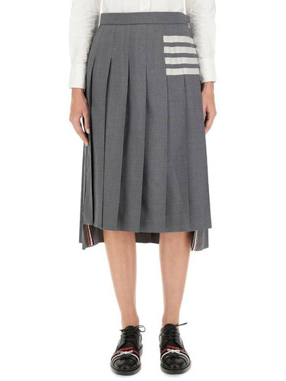 4 Bar Logo Plain Weave Wool Pleated Skirt Grey - THOM BROWNE - BALAAN 2