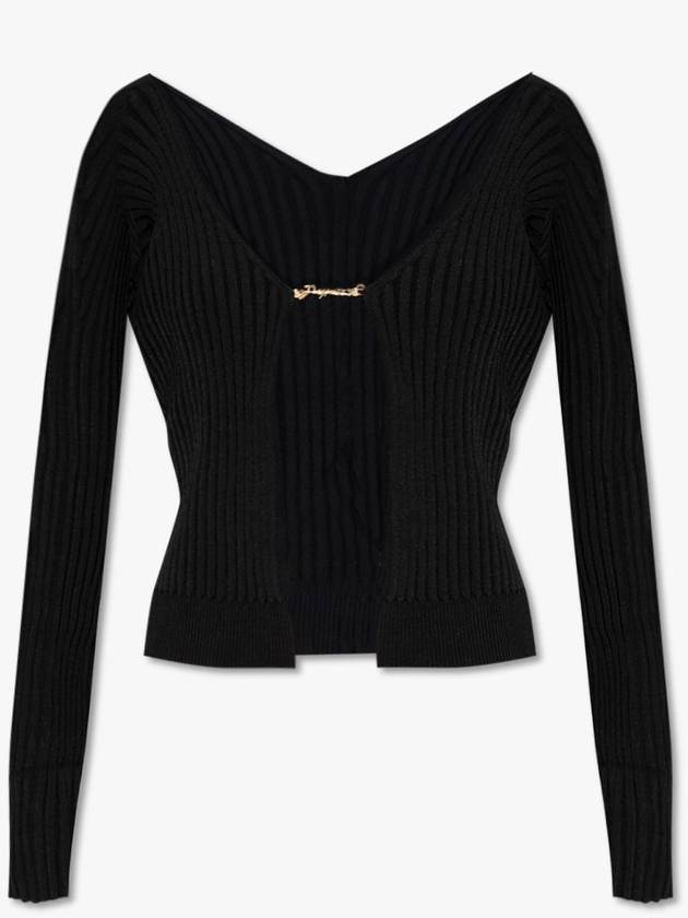 La Maille Pralu Longue Micro Charm Logo Cardigan Black - JACQUEMUS - BALAAN 2