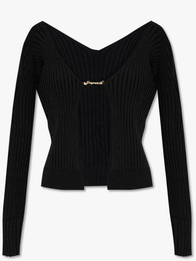 La Maille Pralu Longue Micro Charm Logo Cardigan Black - JACQUEMUS - BALAAN 2