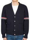 Milano Stitch Sprite Armband Cotton V-neck Cardigan Navy - THOM BROWNE - BALAAN 3