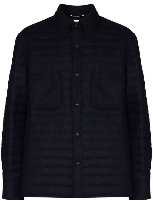 Wool Lightweight Down Shirt Jacket Navy - THOM BROWNE - BALAAN.