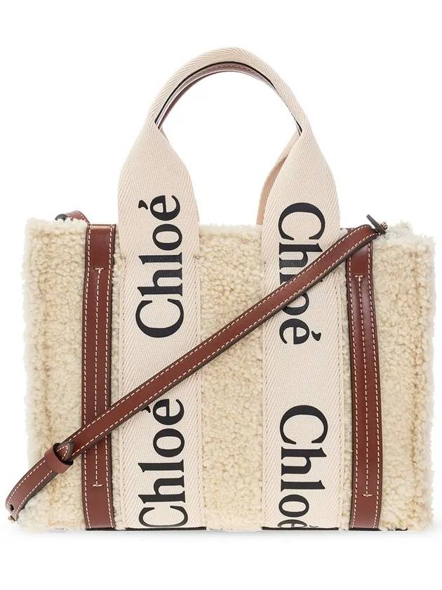 Woody Small Shearling Calfskin Strap Tote Bag Mild Beige - CHLOE - BALAAN 3