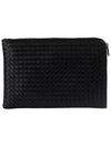 Intrecciato Weaving Zipper Clutch Bag Black - BOTTEGA VENETA - BALAAN 2