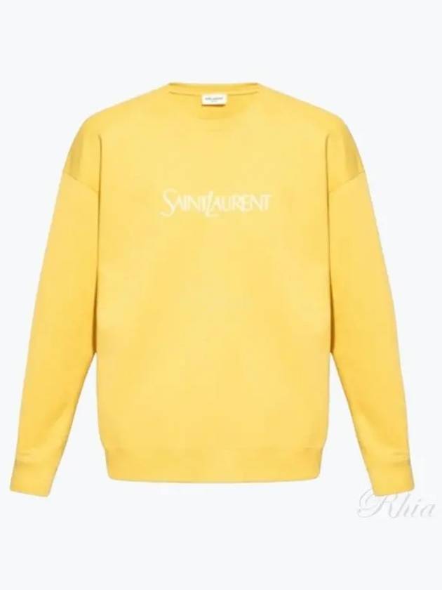 Embroidered Logo Organic Cotton Sweatshirt Yellow - SAINT LAURENT - BALAAN 2