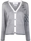 Hector Icon 4 Bar Classic V-neck Fine Merino Cardigan Grey - THOM BROWNE - BALAAN.