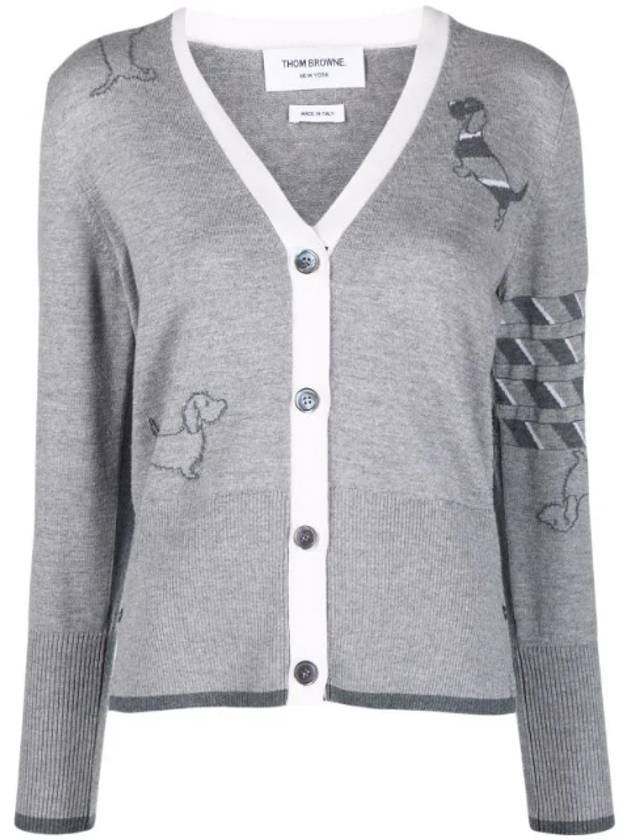 Hector Icon 4 Bar Classic V-neck Fine Merino Cardigan Grey - THOM BROWNE - BALAAN.