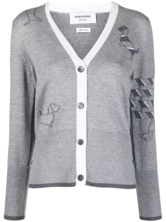 Hector Icon 4 Bar Classic V-neck Fine Merino Cardigan Grey - THOM BROWNE - BALAAN 1