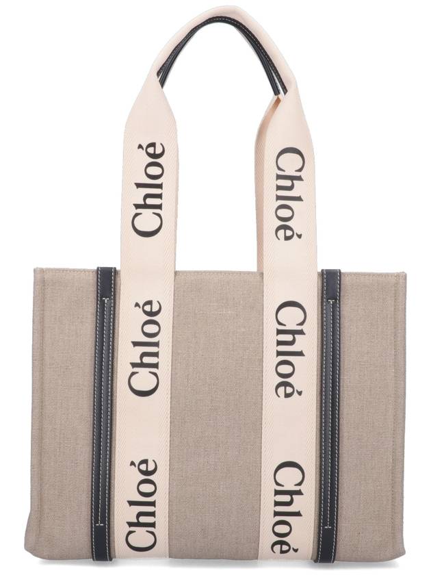 Woody Canvas Medium Tote Bag White Navy - CHLOE - BALAAN 4