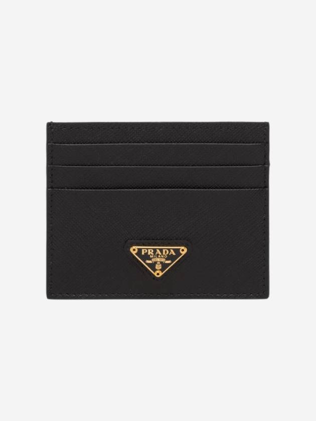 Saffiano Leather Triangle Logo Card Wallet Black Gold - PRADA - BALAAN 2