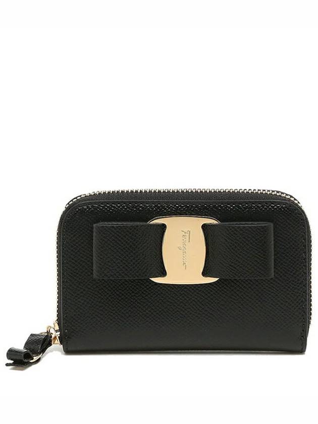 Vara Bow Zipper Card Wallet Black - SALVATORE FERRAGAMO - BALAAN 2