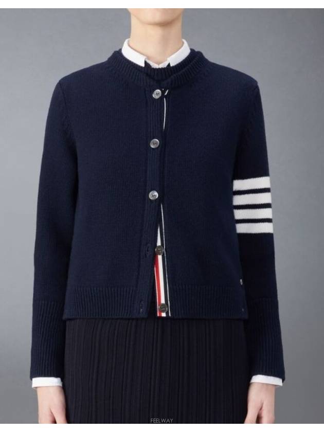 Floral Intarsia Cotton Cardigan Navy - THOM BROWNE - BALAAN 3