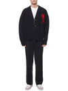 Heart Logo V Neck Wool Cardigan Black - AMI - BALAAN 4