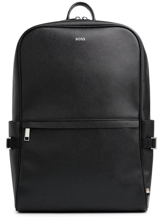 HUGO BOSS silver logo leather backpack black 50485589 001 - HUGO BOSS - BALAAN