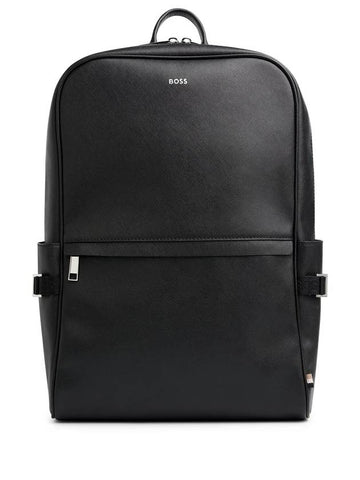 Silver Logo Leather Backpack Black - HUGO BOSS - BALAAN 1