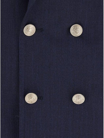 Blue Double-Breasted Suit With Peak Revers And Jewel Buttons In Wool Stretch Man - ELEVENTY MILANO - BALAAN 1