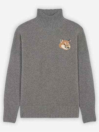 Men's Fox Head Patch Oversized Wool Turtleneck Grey - MAISON KITSUNE - BALAAN 2