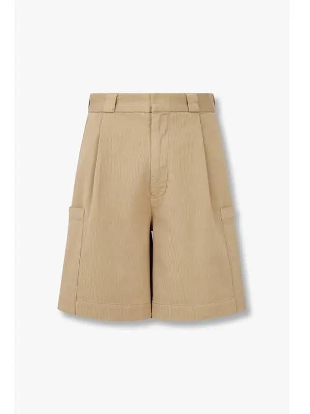 Men s Ribbed One Tuck Bermuda Shorts Camel - EMPORIO ARMANI - BALAAN 1