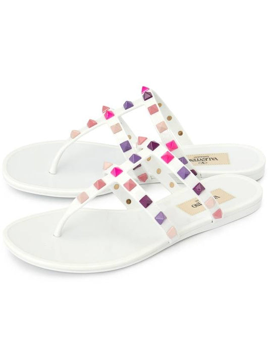 Women's Rockstud Flip Flops White - VALENTINO - BALAAN.