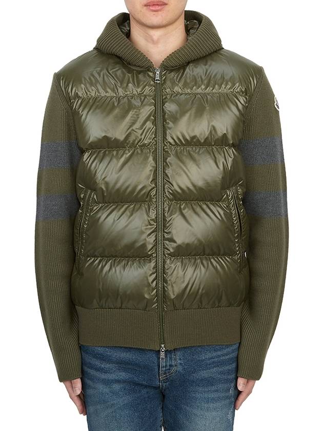 Men's Padded Wool Cardigan Dark Green - MONCLER - BALAAN 2