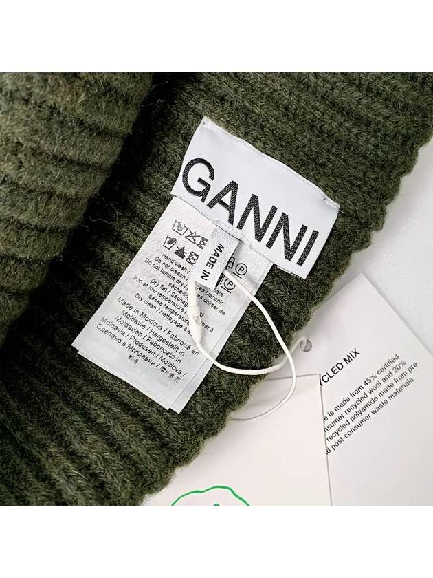 Logo Patch Knit Beanie Green - GANNI - BALAAN 3