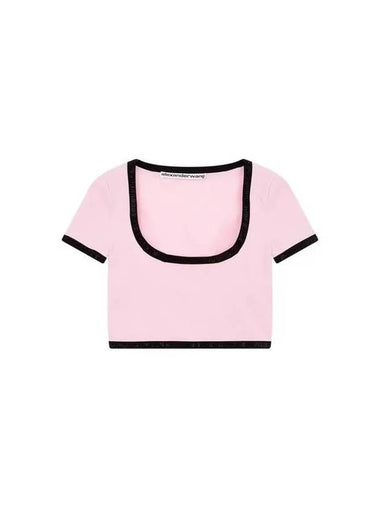 Crystal Trim Scoop T Shirt Light Pink 270768 - ALEXANDER WANG - BALAAN 1