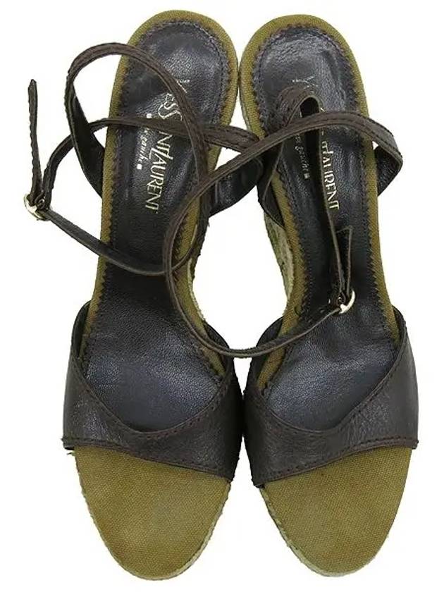 YSL mouth wedge heel espadrille strap embellished women s sandals - SAINT LAURENT - BALAAN 4