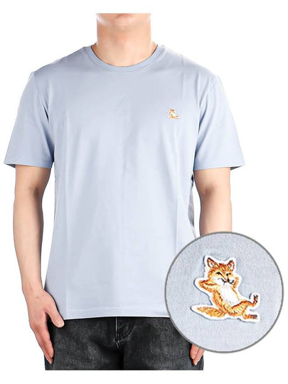 Chillax Fox Patch Regular Short Sleeve T-Shirt Blue - MAISON KITSUNE - BALAAN 2