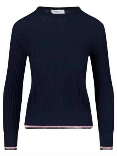 Women's Lightweight Baby Cable Wool Knit Top Navy - THOM BROWNE - BALAAN 2