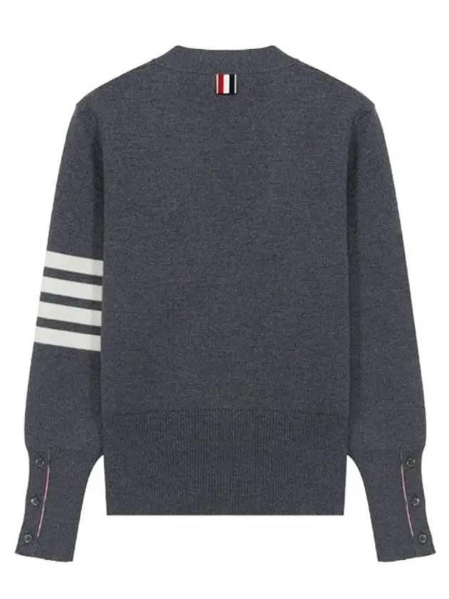 Milano Stitch 4 Bar Classic V Neck Fine Merino Wool Cardigan Medium Grey - THOM BROWNE - BALAAN 3